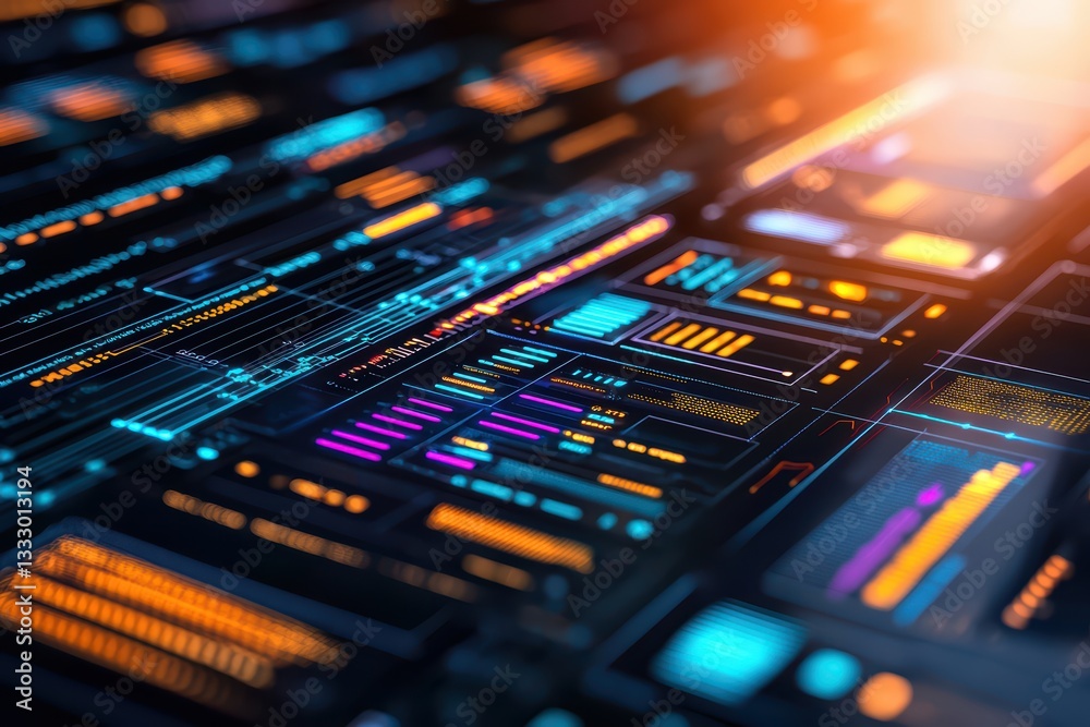 Poster dynamic data visualization concept for financial analytics and insights with colorful elements