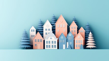 Obraz premium Beautiful Indian City Festival Celebration with Colorful Houses and Trees for Diwali Theme
