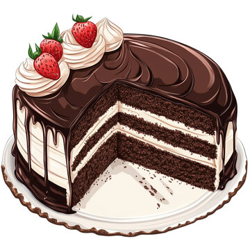chocolate cake with strawberries, slice missing clip art preview