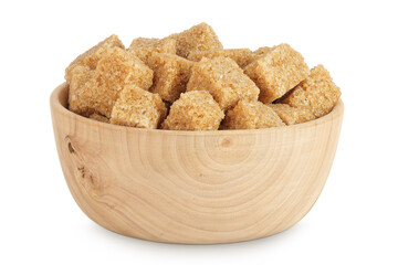 brown sugar in a wooden bowl isolated on white background