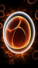 Glowing Embryo in Dark Cellular Background.