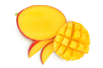 mango slices isolated on white background with full depth of field. Top view. Flat lay
