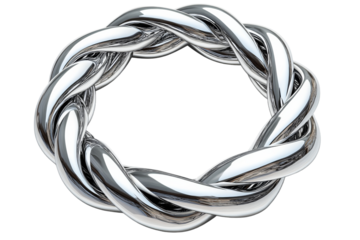 Chrome twisted chain ring, abstract metal frame, cut out transparent