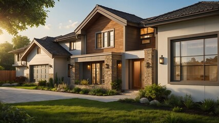 Obraz premium lawn in front of a beautiful house with green grass