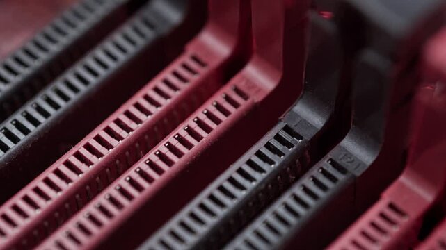 Macro Close up of RAM Slots on a Computer PC motherboard
