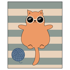 Nice cute cat lying on the striped rug relax rest sunbath sleep dream vector illustration	