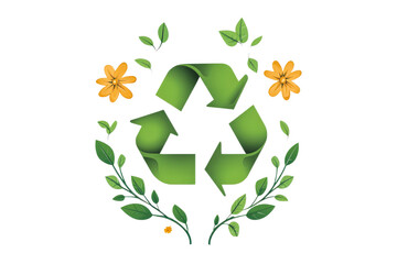 Ecology sign with flowers and leaves design element, cut out transparent