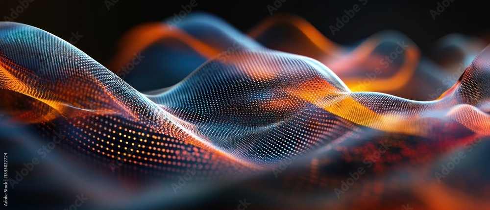 Poster abstract wave patterns in vibrant colors, creating a dynamic visual effect, with a smooth flow repre