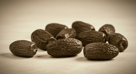 Close up of a Pile of Dark Brown Dried Dates Organic Fruit Sweet Treat