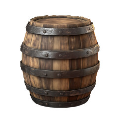 Obraz premium Aged oak barrel for wine, beer, whiskey, or rum storage, isolated on a white background