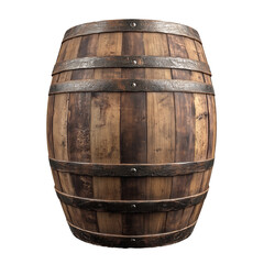 Fototapeta premium Aged oak barrel for wine, beer, whiskey, or rum storage, isolated on a white background