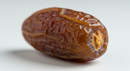 Close up of a Single Brown Dried Date Fruit on White Background