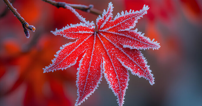 Close-up of a frosted autumn leaf
