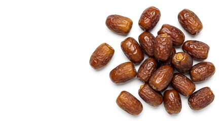 Obraz premium High Angle Close up Shot of a Pile of Sweet Medjool Dates Isolated on White Background