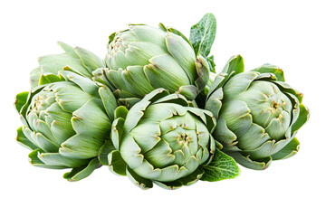 Obraz premium Fresh artichokes close-up, healthy food, isolated delicacy, cut out transparent