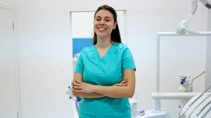 Fototapeta premium Confident dental technician her office