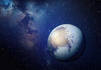 Fototapeta premium Distant view of a celestial body in the vast star-filled galaxy.