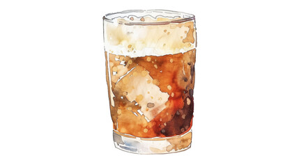 Glass of beer with foam at the top in a watercolor style on a white background isolated