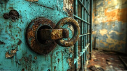 Rusty lock on old jail door abandoned prison photography industrial setting close-up security concept