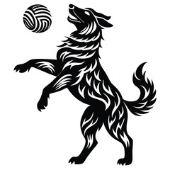Dog jumping to catch a ball, Dog vector black silhouette illustrations