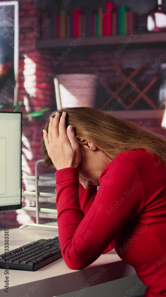 Poster vertical video smart ai assistant displayed on a computer monitor helping a person complete tasks, p