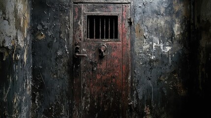 Exploring an abandoned cell door in a forgotten prison dark environment captivating photography perspective