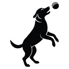 Dog jumping to catch a ball, Dog vector black silhouette illustrations