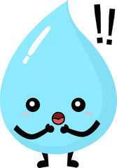 Surprised water drop character with exclamation marks, perfect for awareness campaigns and eco messages.