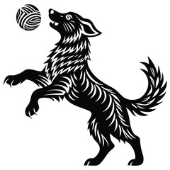 Dog jumping to catch a ball, Dog vector black silhouette illustrations