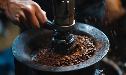 Grinding fresh coffee beans for a brew.