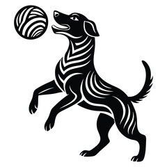 Dog jumping to catch a ball, Dog vector black silhouette illustrations