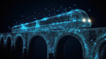 Futuristic train on a bridge, digital art