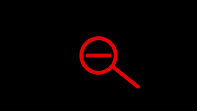A simple magnifying glass with minus icon animation on black background.