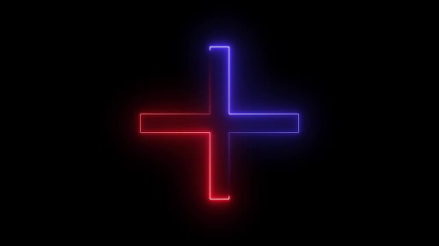 Neon glowing plus symbol icon simple positive plus icon animated.