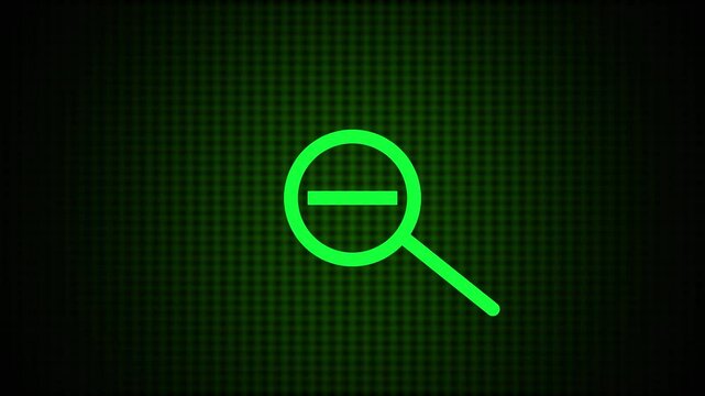 A simple magnifying glass with minus icon animation on black background.