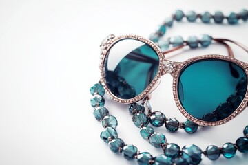 Obraz premium Jewelry with sunglasses on white background