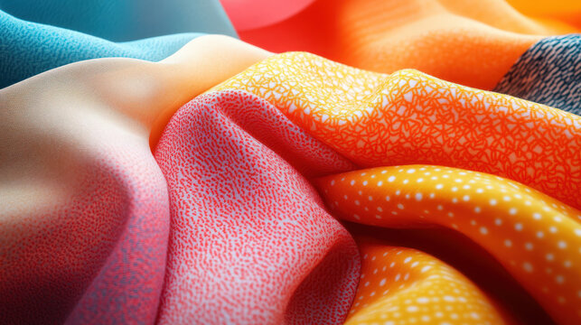 Vibrant Fabric Layers. A vibrant design featuring layers of colorful fabric with various patterns, perfect for adding a dynamic touch to your projects.