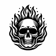 Obraz premium Vector Image of Skull with Flames Isolated on White Background in Black and White