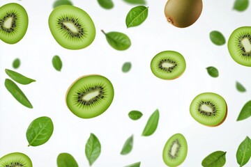 Fototapeta premium kiwi falling from above over isolated white transparent background