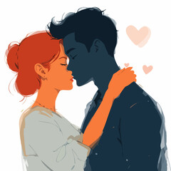 Romantic Couple Kissing Embrace Illustration. Vector image