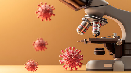 A futuristic AI-powered microscope scanning a bioengineered virus to develop instant vaccines