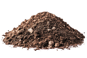 Pile of earth, ground, soil close up view, cut out transparent