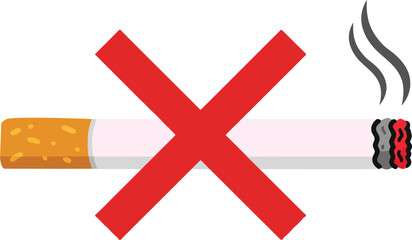 Obraz premium Cigarette with a red prohibition symbol, minimal style, conveying anti-smoking message, promoting health awareness in vector illustration