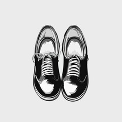 Black and White Lace-Up Shoes Illustration. Vector image