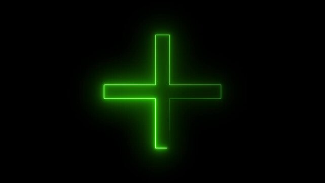 Neon glowing plus symbol icon simple positive plus icon animated.