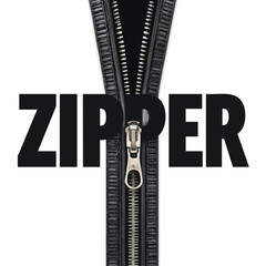 Close up of zipper and word zipper. Vector image