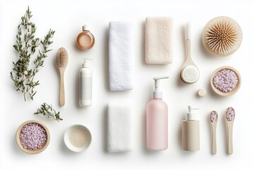 Set with different spa products isolated on white