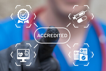 Medical accreditation. Warranty, standards, ISO quality certification and guarantee medicine...