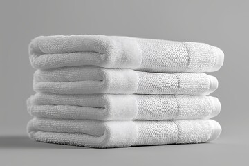 Stack of White Towels. A neat stack of white towels are arranged in a tidy pile, showcasing their clean and fresh appearance. on a White or Clear Surface, white Background
