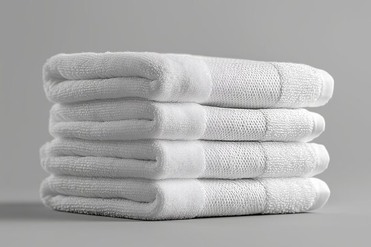 Stack of White Towels. A neat stack of white towels are arranged in a tidy pile, showcasing their clean and fresh appearance. on a White or Clear Surface, white Background